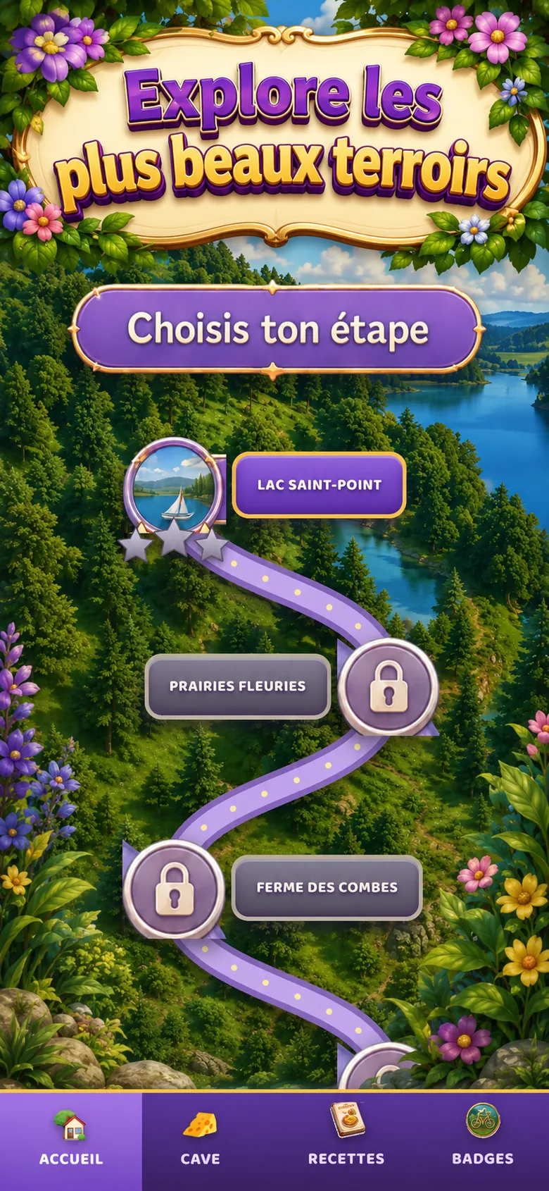 Carte des étapes du Jura : lac Saint-Point, prairies fleuries, ferme des Combes.